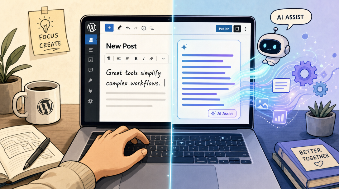 AI assistant helps a writer create content within the WordPress editor.